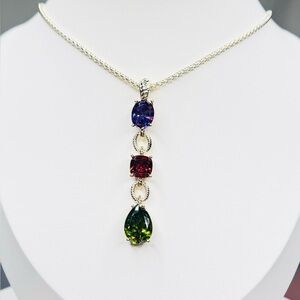 Elegant Multicolor Gemstones Amethyst Red Garnet & Peridot on Gold Chain
